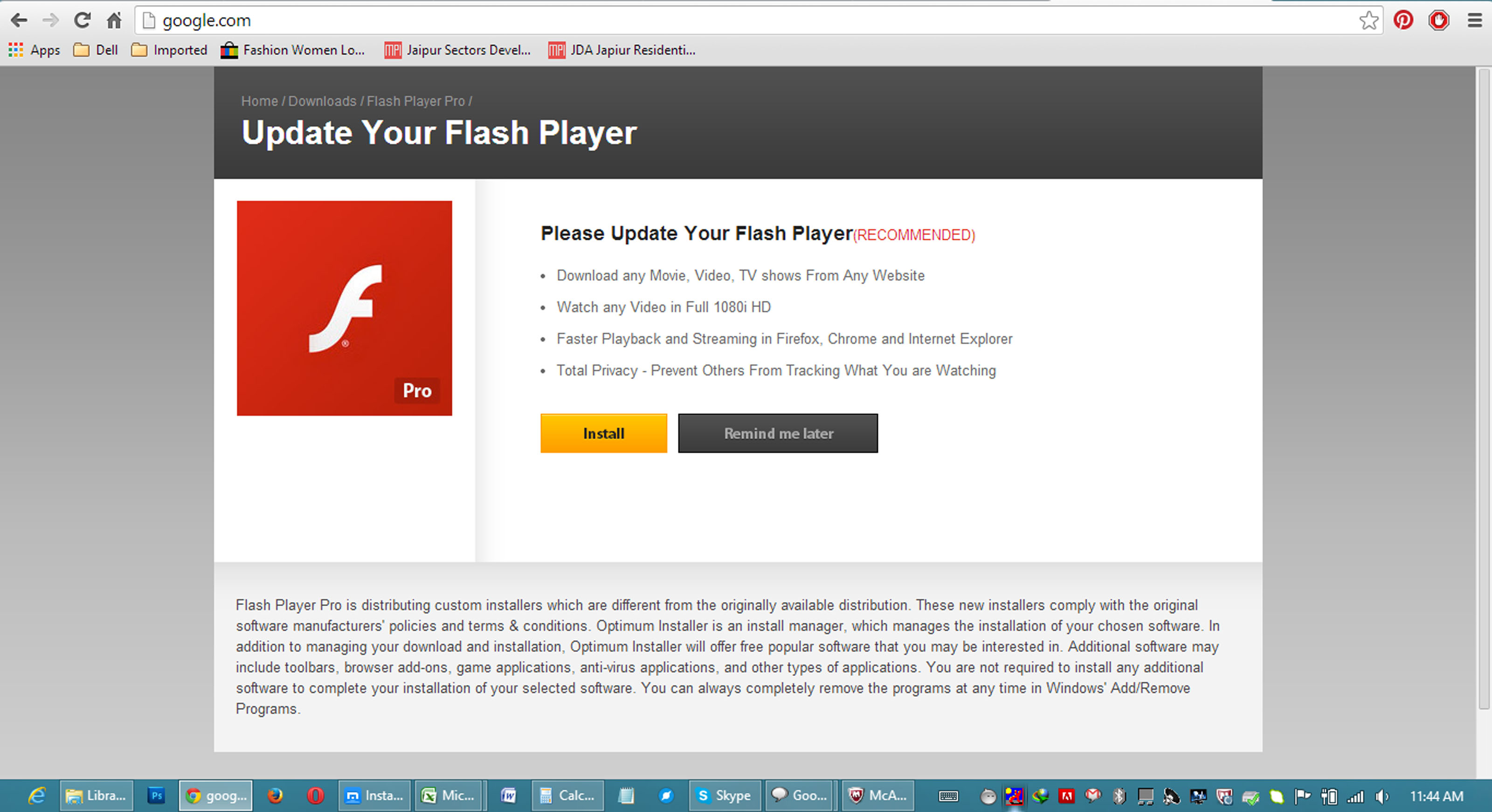 update your flash player virus